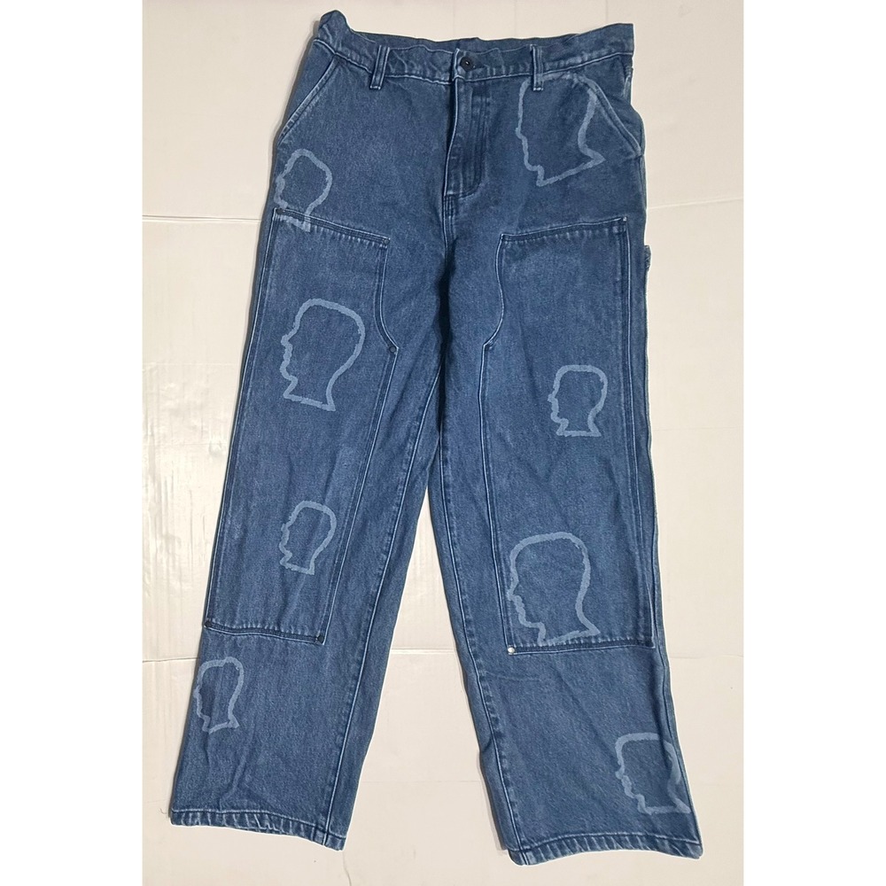 Brain Dead Mens Logo Head Double Knee Carpenter Jeans Blue Denim Size 32